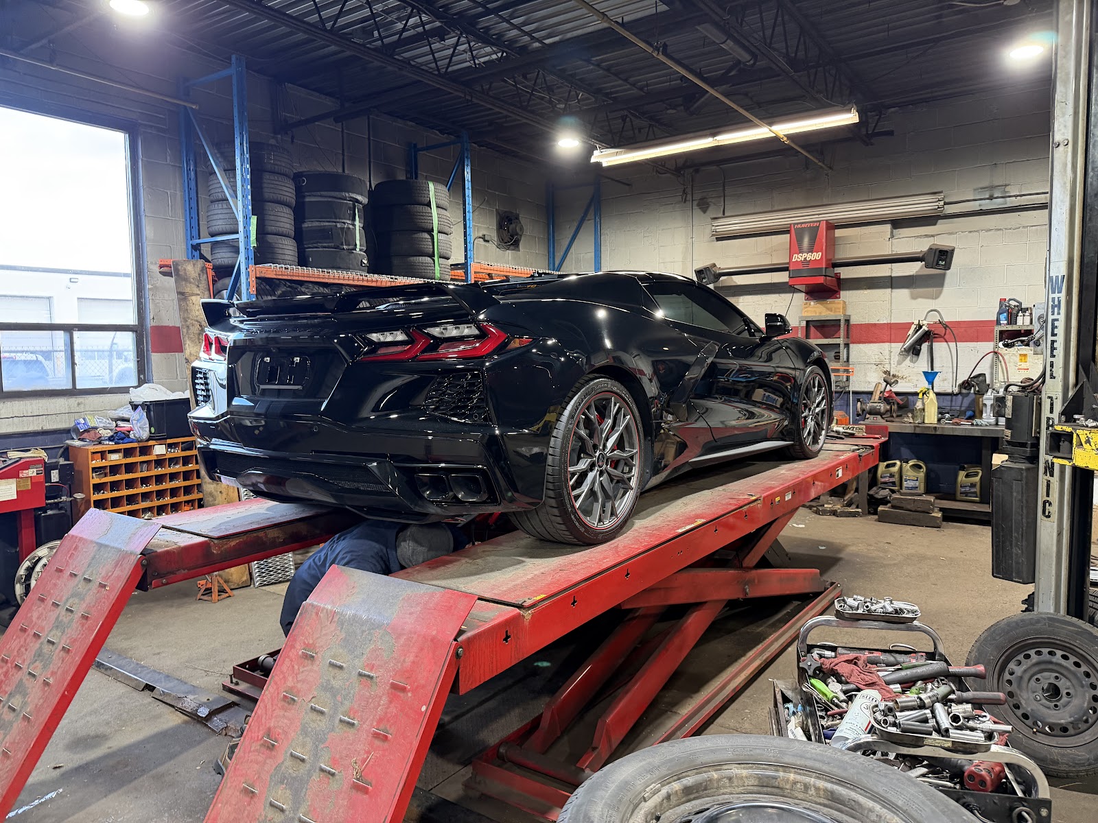 Vehicle on the four-post lift